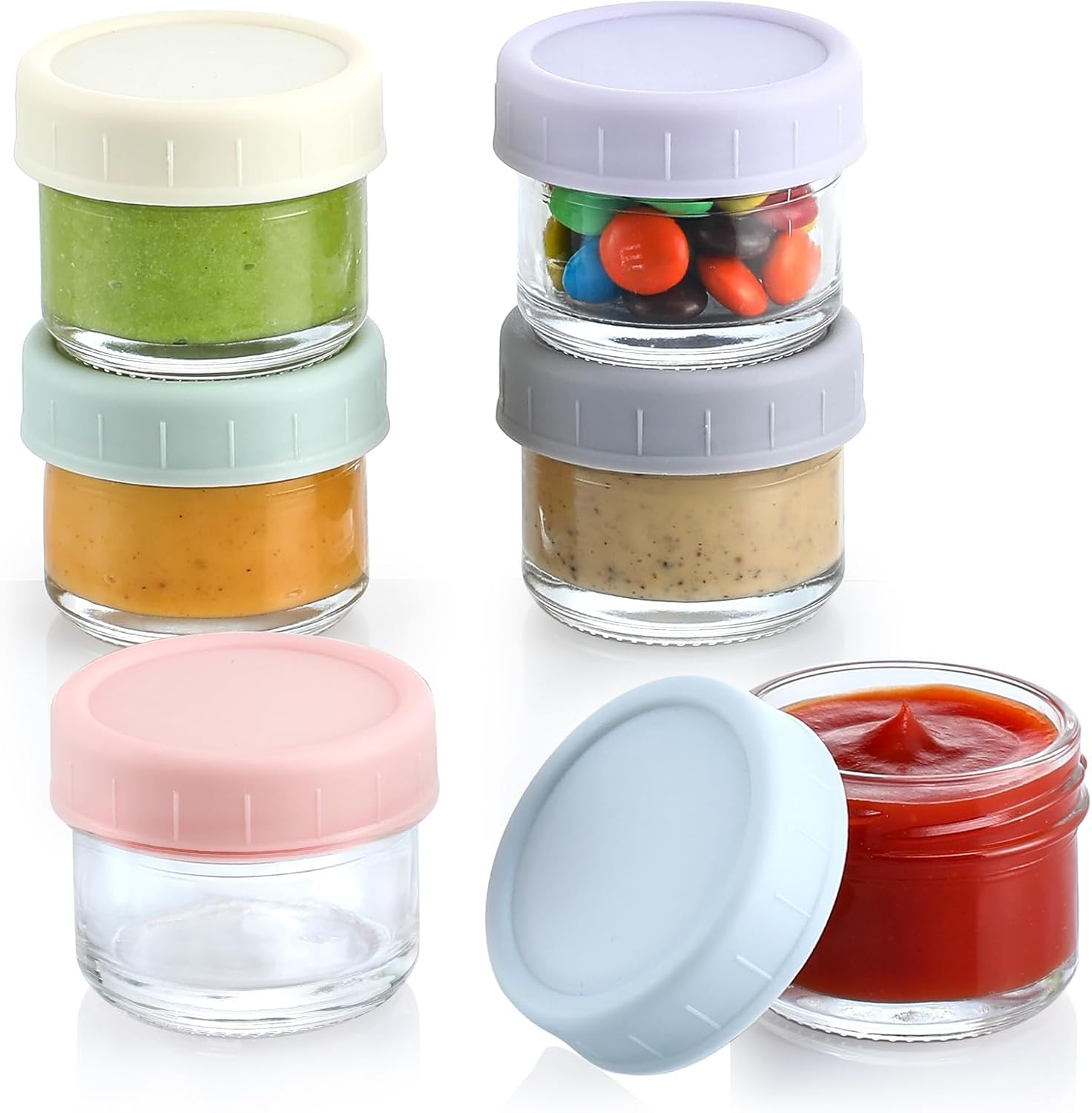 6 Pack Salad Dressing Container to Go, 1.7 Oz Glass Small Condiment Container with Lids, Dipping Sauce Cups Set, Leakproof Reusable Sauce Containers for Lunch Box Work Trip image number 6