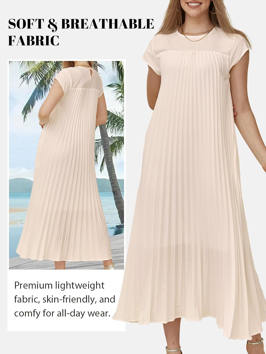 Women'S Church Pleated Maxi Dress 2025 Summer Cap Sleeve Maternity Modest Flowy Dresses with Pockets image number 6