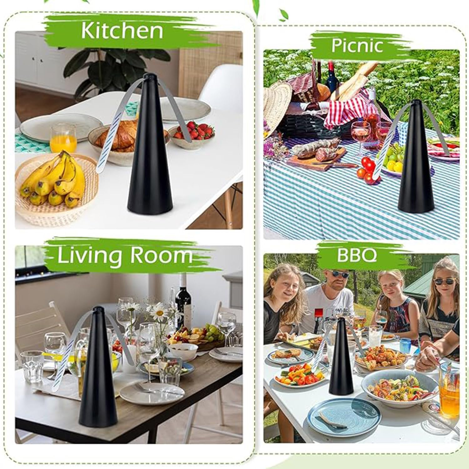 Roczential 3 Black Fly Repellent Fan Outdoor Indoor to Repel Flies, Mosquitoes in Party Kitchen Restaurant Barbecue and Picnic, Black - Black image number 2