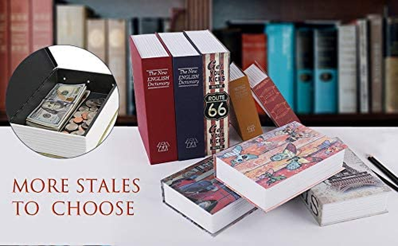 Diversion Book Safe Storage Box, Dictionary Secret Safe Can with Security Combination Lock/Key, Diversion Book Hidden Safe (Black-Combination) image number 4