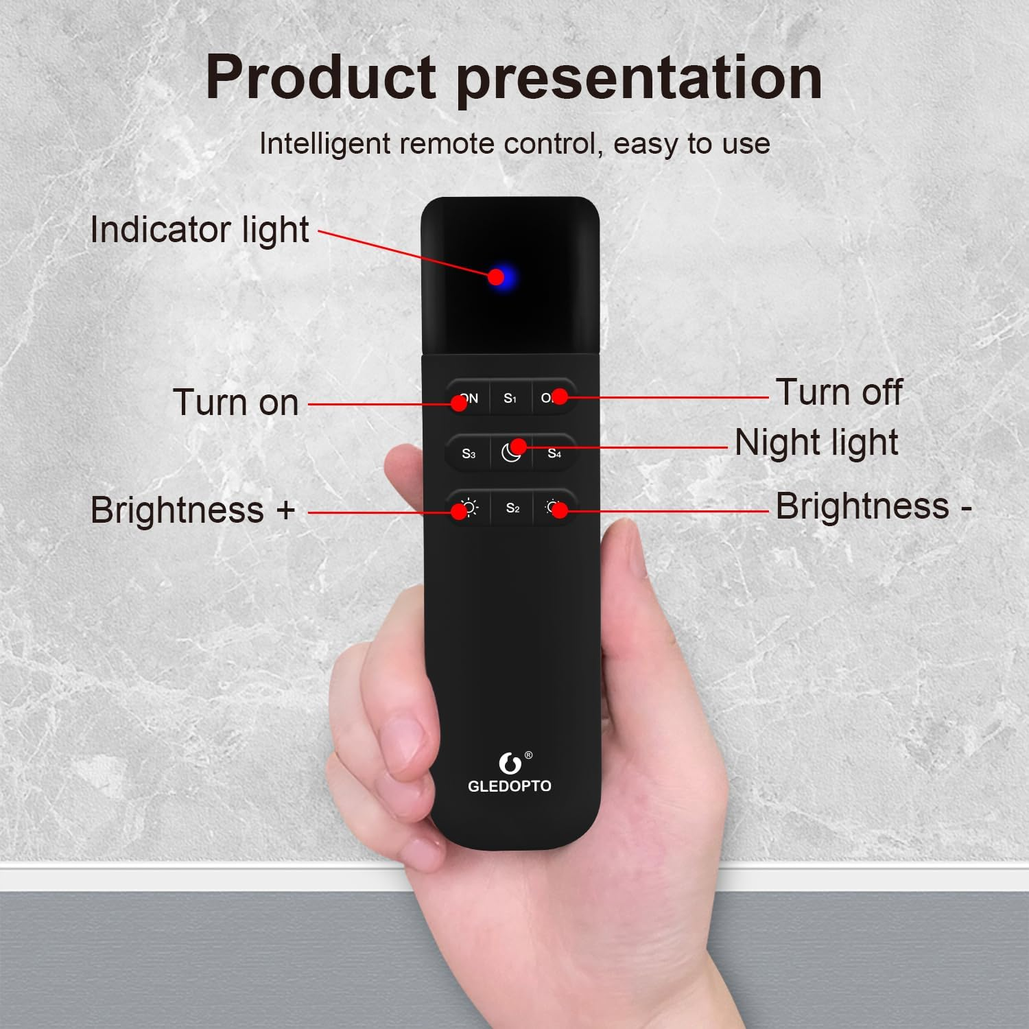 GLEDOPTO WLED Remote Control RGB IC LED ESP Now APP Wifi Wireless Brightness Adjust 4 Scenes Preset Night Light 50 Meters Control Distance Work with WLED Controller Device(Battery Not Included) image number 5