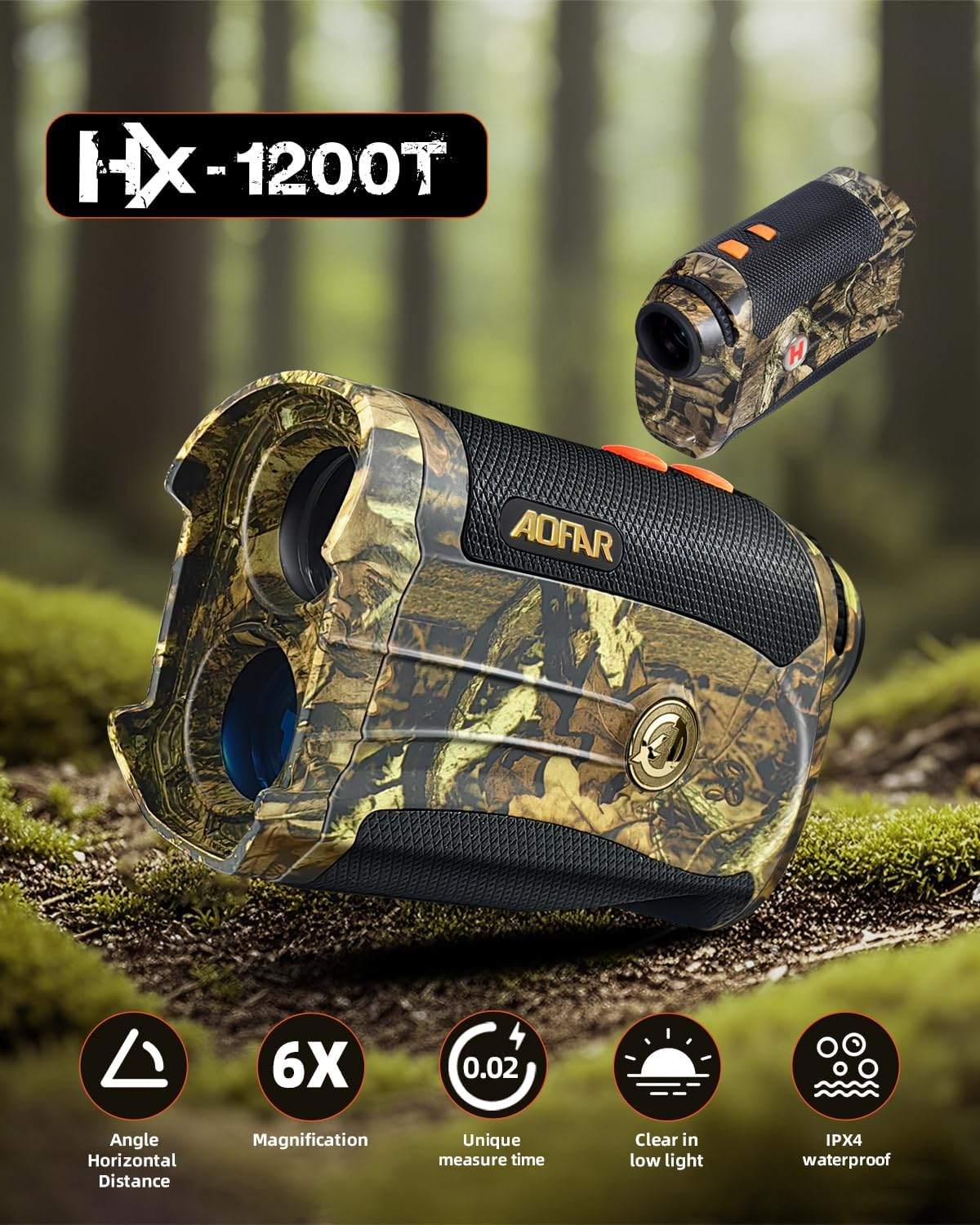 AOFAR HX-1200T Range Finder for 1200 Yards with Angle and Horizontal Distance, Wild Waterproof Rangefinder, 6X 25Mm, Range and Bow Mode, Free Battery Gift Package image number 5