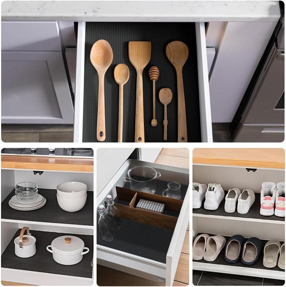 Non-Adhesive Roll Drawer Liners,11.8Inx4.9Ft Strong Grip Non-Slip Shelf Liner for Kitchen Cabinets, Cupboards, Drawers & Shelves, Durable & Protective (Gray) image number 4