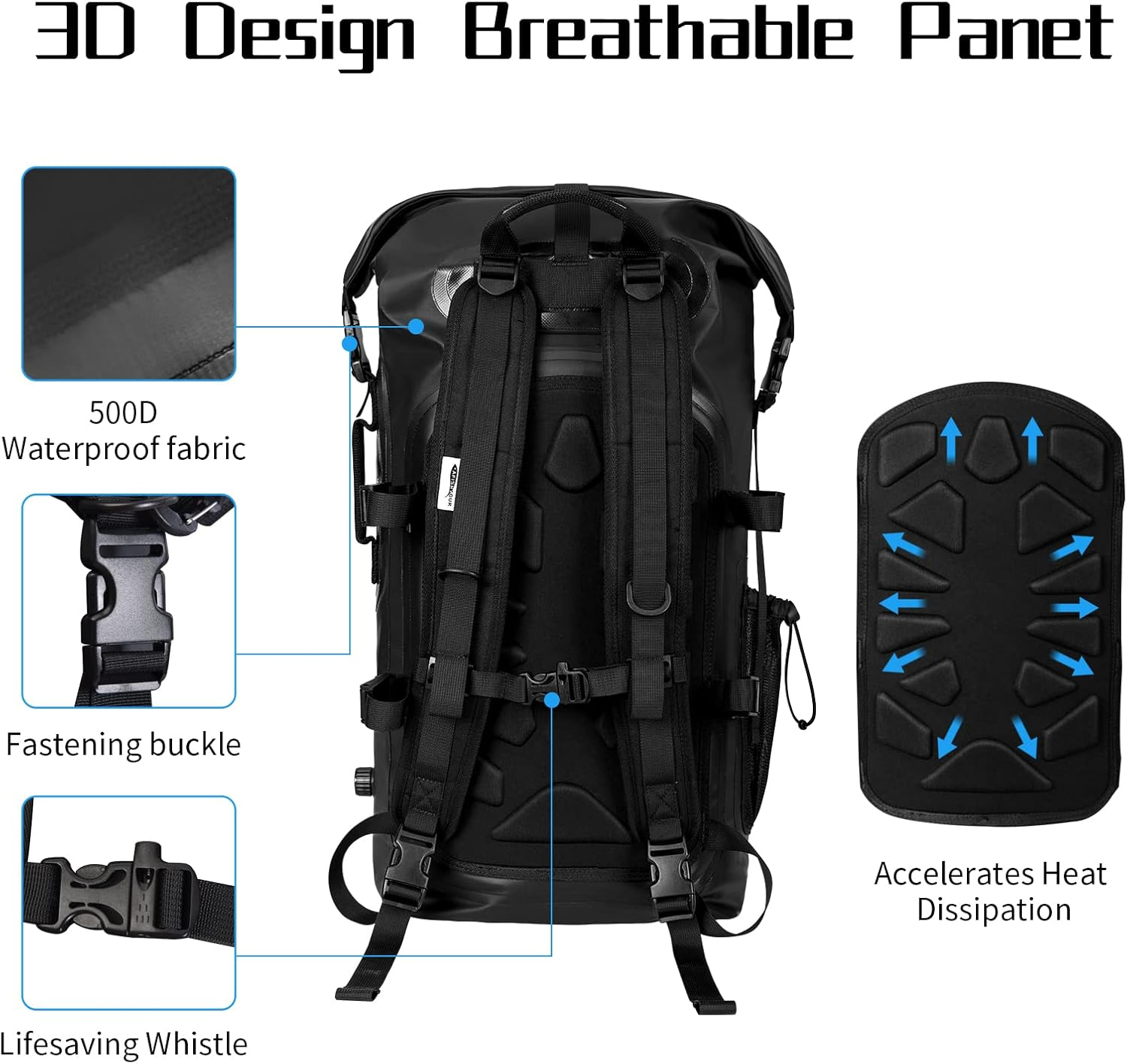 AFISHTOUR Heavy Duty Waterproof Dry Bag Backpack - 35L Roll-Top Floating Dry Bag Backpack for Motorcycles, Kayaking, Rafting, Boating, Camping, Hiking, Fishing image number 2