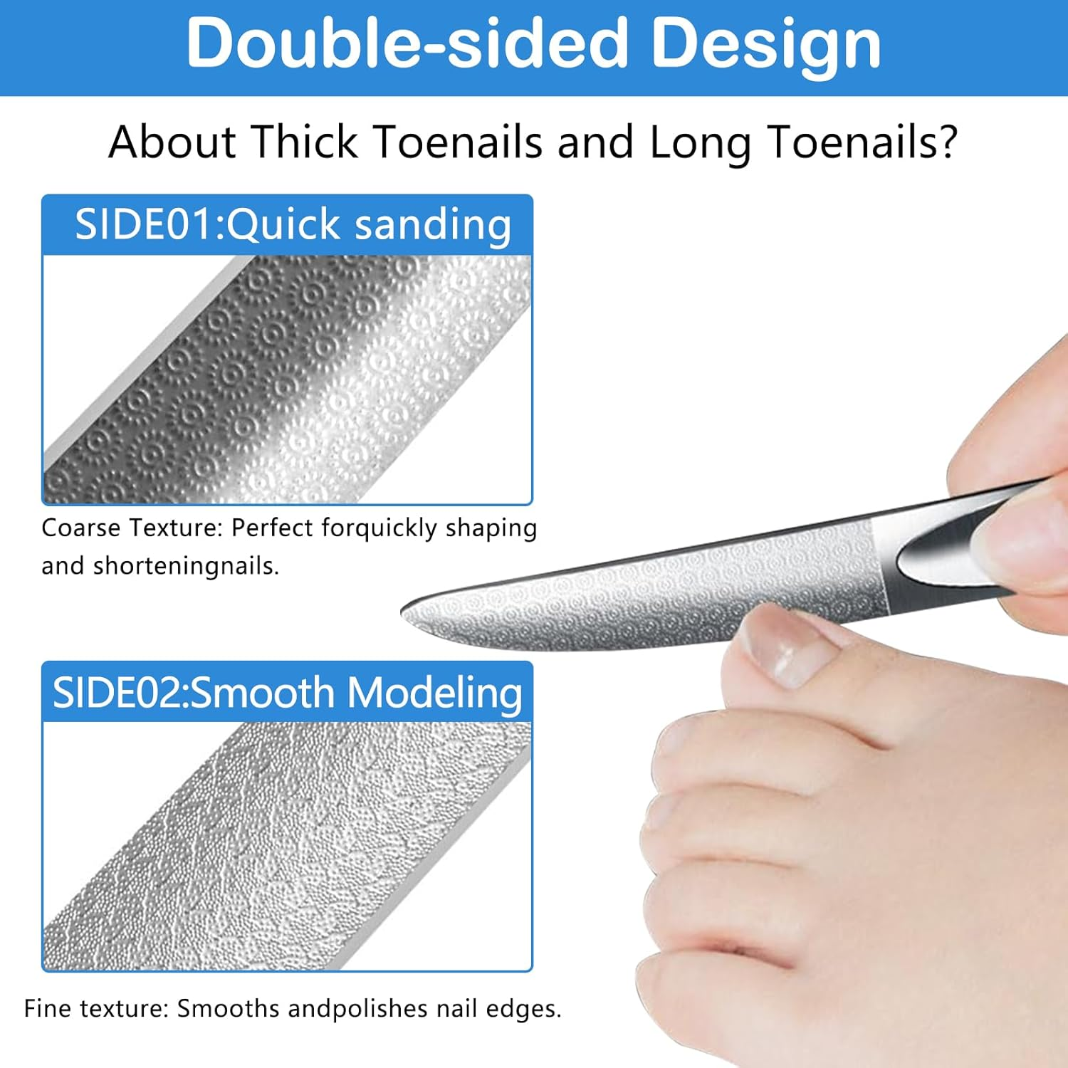 Heavy-Duty Toenail File for Thick Nails-Nail File-Emery Boards for Nails-4.9-Inch Double-Sided Stainless Steel Metal Nail File & Buffer &ndash; Durable Grooming Tool for Men, Women & Seniors (2Pc) image number 3