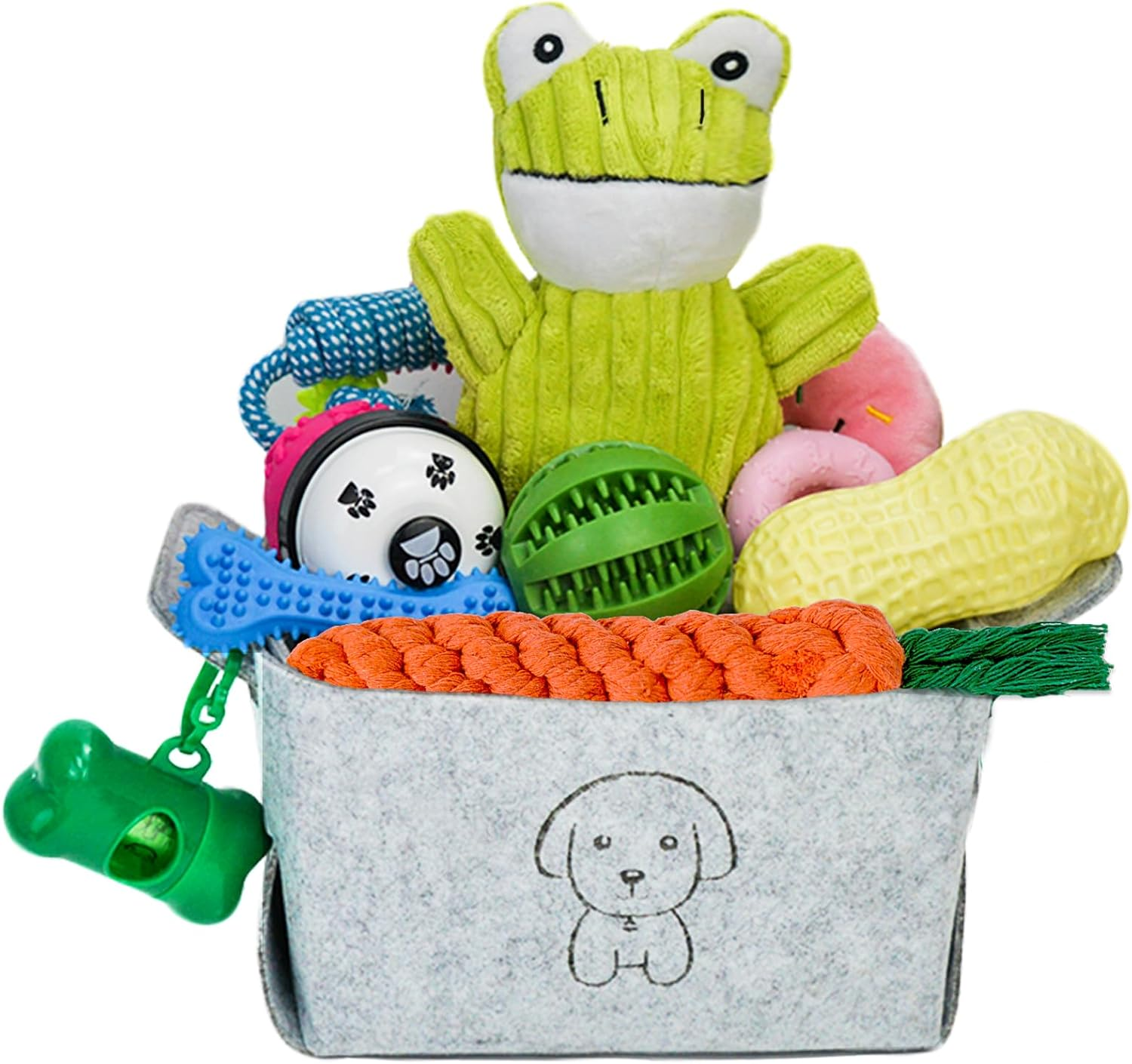 20Pcs Puppy Chew Toys for Teething, Dog Chew Rope Toys, Pet Dog Toothbrush, Treat Balls, Plush Squeaky Toy for Small Medium Dogs with Basket