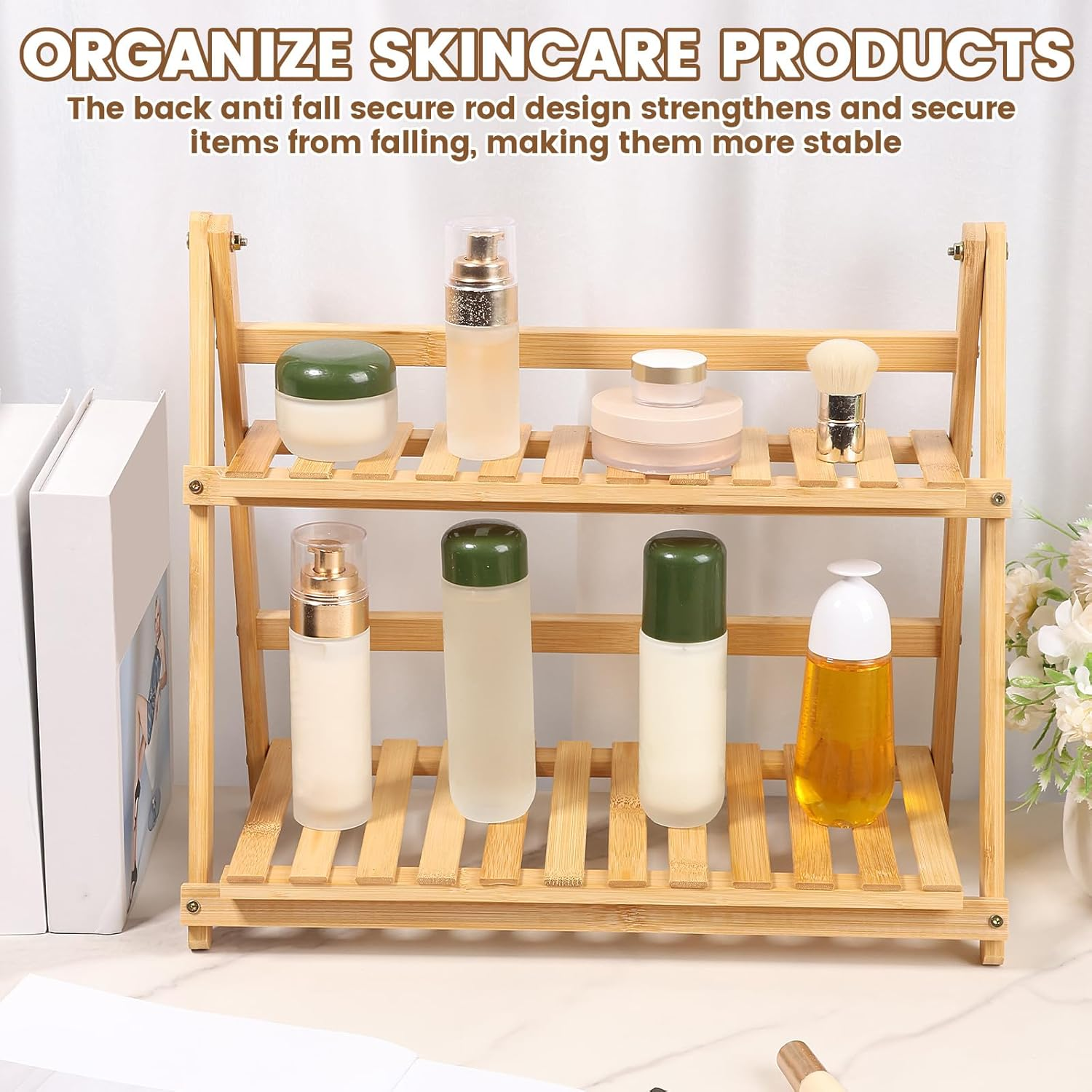 Fwqofvk Coffee Station Organizer for Countertop, Bamboo Kitchen Counter Shelf, 2 Tier Countertop Organizer, Spice Rack for Kitchen, Home, Office (Burlywood) image number 2