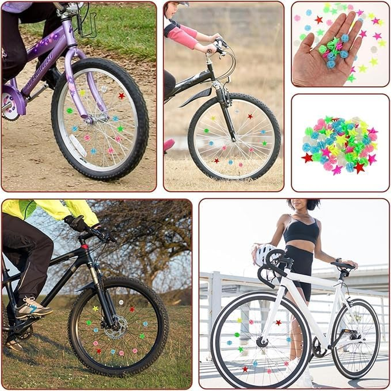 LYSAIMG 216 Pcs Assorted Colors Bike Spokey,Bicycle Wheel Spoke Bead,Bicycle Clip round Beads and Star Wheel Spokes Accessories for Bike Decorations image number 1