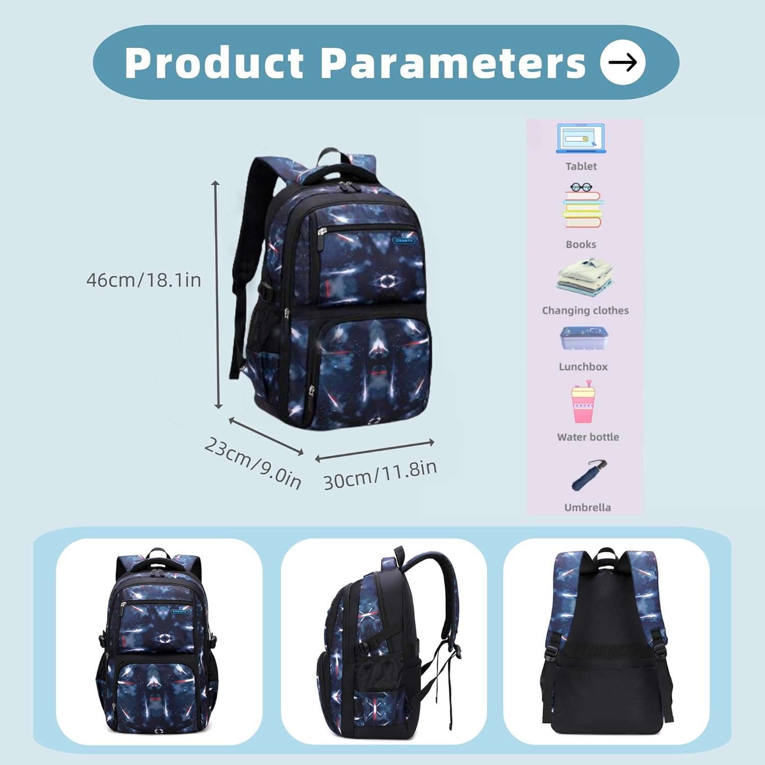 Galaxy-Print School-Bag Backpack for Boys Middle-School Elementary Bookbag image number 4