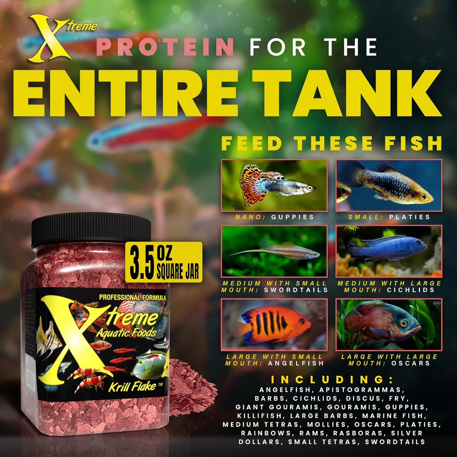 Xtreme Aquatic Food Krill Flakes Tropical Fish Food 99 Grams (3.5Oz)