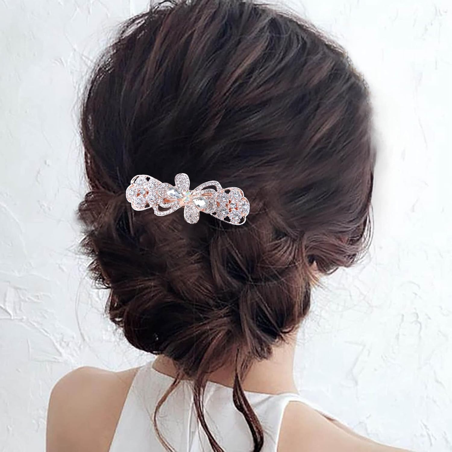 Tseenyi Rhinestone Wedding Hair Clip Bow Crystal Hair Clip Sparkling Bridal Rhinestone Decorative Headwear Crystal Hair Clip Hair Accessories Women and Girls (Gold with Champagne)