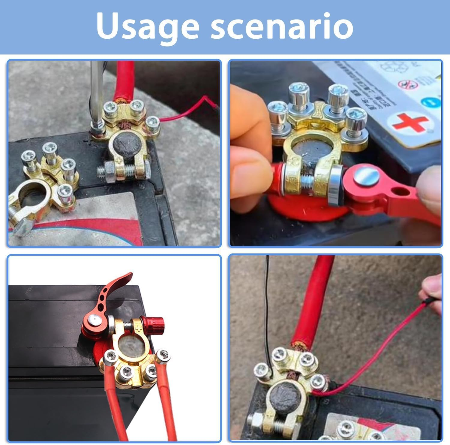 Car Battery Terminal Connectors Quick Release Clamp 4 Way Positive Negative anti Corrosion Washer Hex Wrench for SAE/JIS Type a Posts image number 1