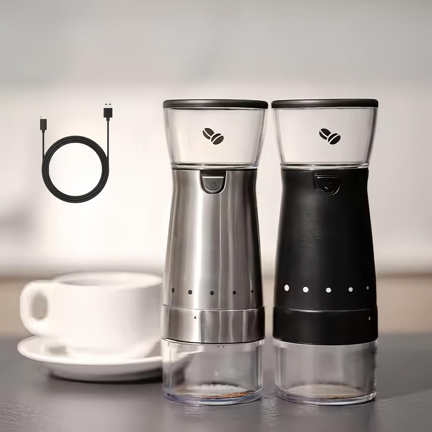 Azragon Coffee Grinder Electric - USB Rechargeable, Type-C Fast Charging, 1200Mah Battery for 25 Cups, Compact Travel & Home Use, Grinds 20G/Single or 60G/Bulk(Black) - Silver image number 5