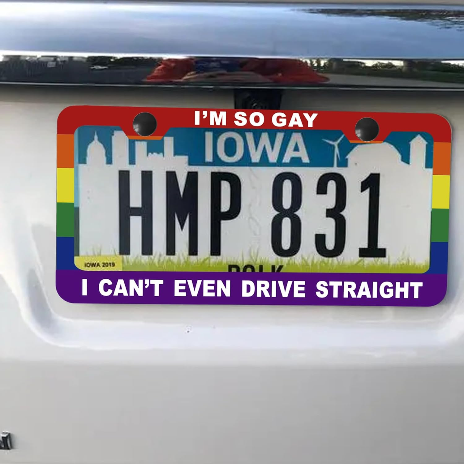 Funny License Plate Frame Metal Aluminum Humor Text Gay Pride Rainbow Flag - I'M so Gay,I Can'T Even Drive Straight,Funny Car Cover Holder Accessories (12 X 6 Inch) - Blessed Christian image number 6