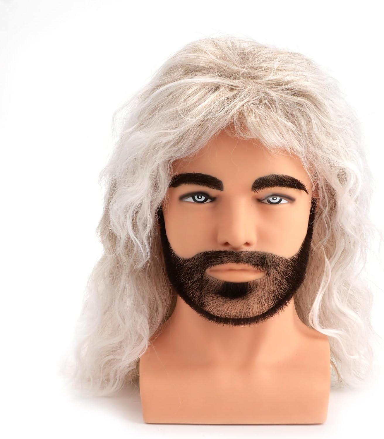 Black 80S Outfit for Men|Synthetic Curly Mens Wig|Long Rocker Wig for Men|Mens Wig for Party (Brown Mixed Silver)