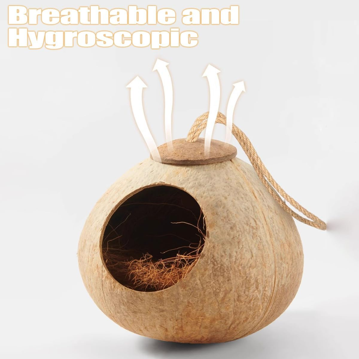 AIMALL Natural Coconut Shell Bird Nest, Spacious and Secure Habitat for Parrots and Parakeets, Easy to Install, Ideal for Nesting and Play, Natural Finish