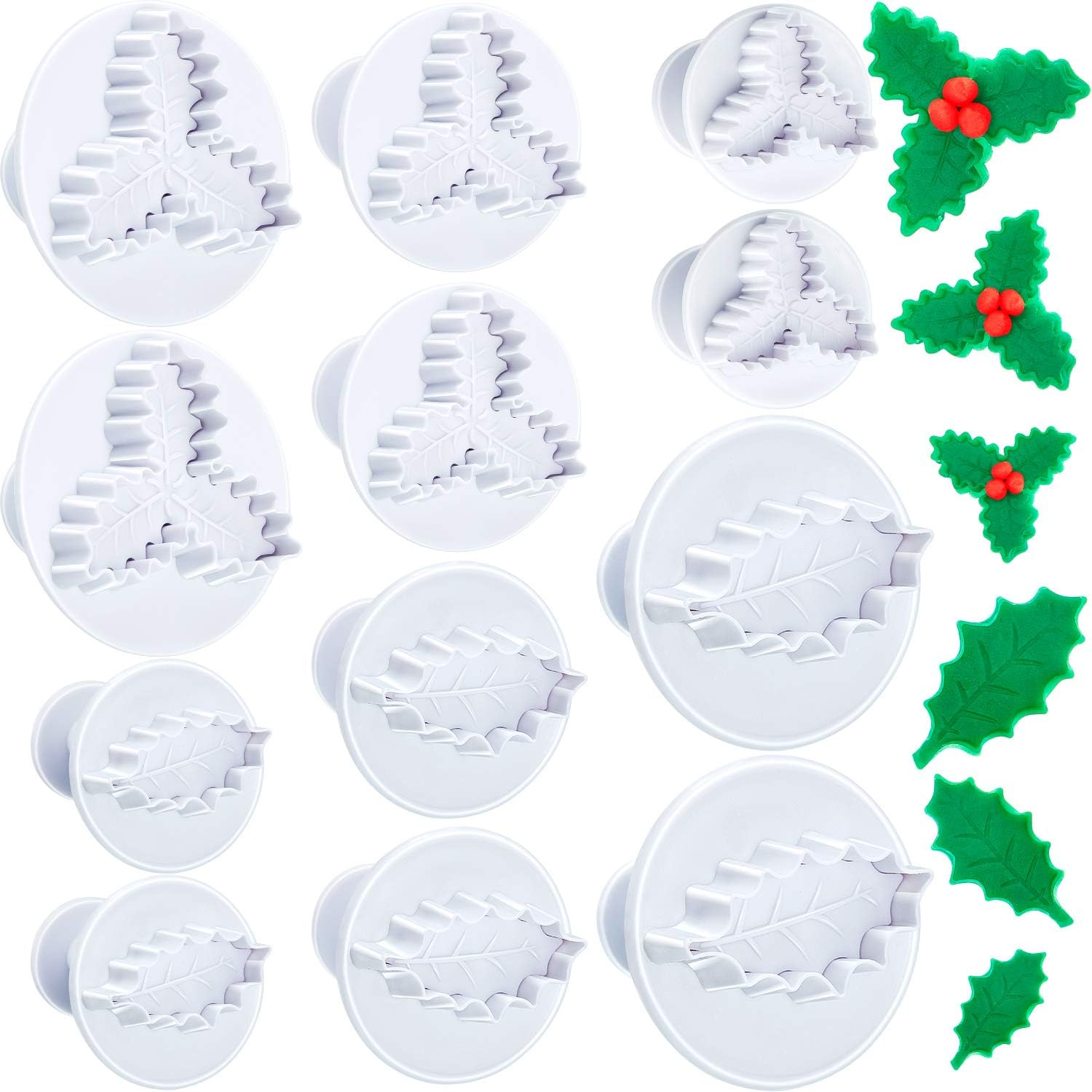Patelai 12 Pieces Holly Leaf Plunger Cutter, Christmas Holly Leaves Cookie Fondant Mole Cutter, Christmas Party Cupcake Gum Paste Cutter for Sugar Craft Decorating Baking Tools image number 6