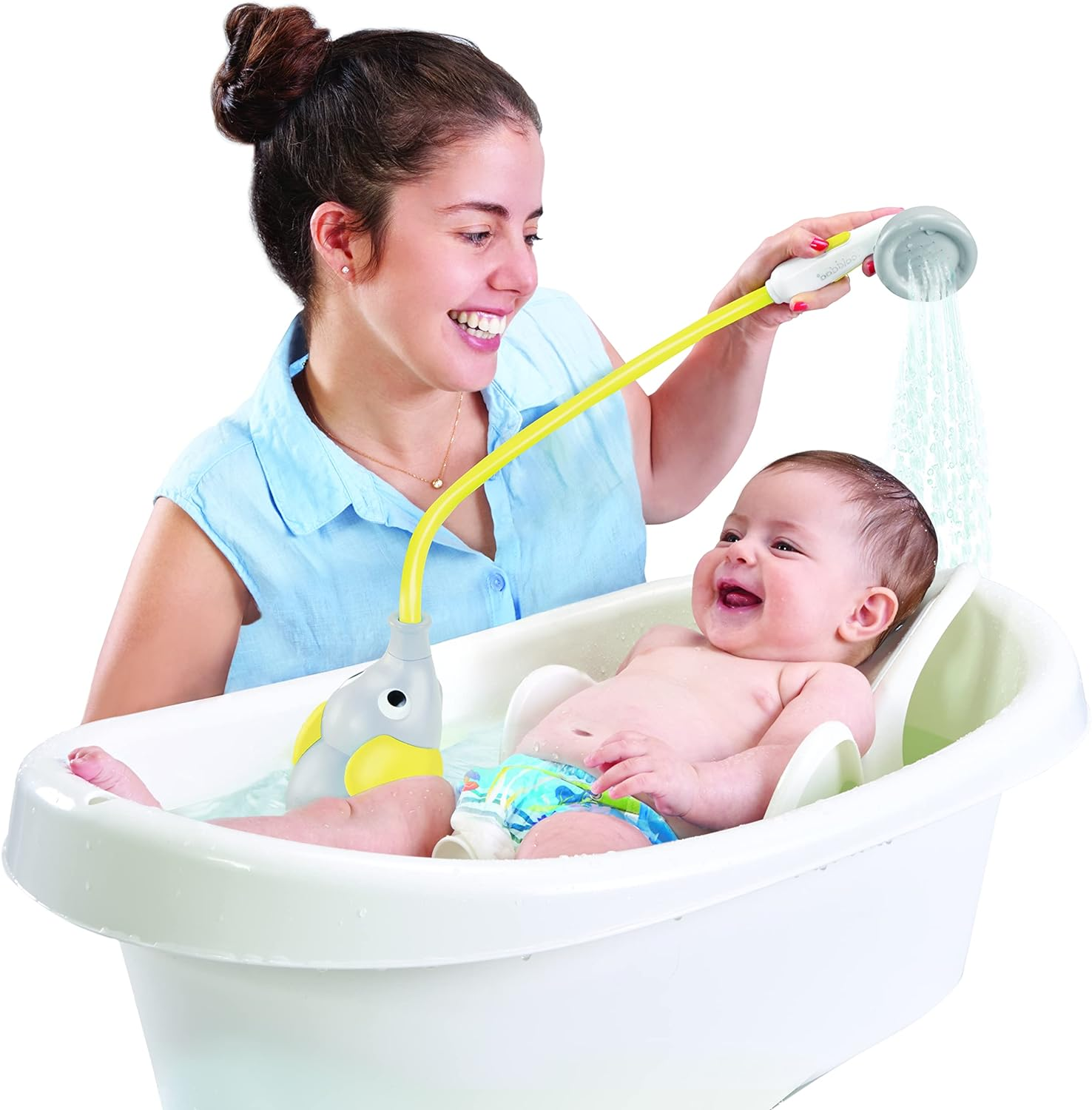 Yookidoo Baby Bath Shower Head - Elephant Water Pump with Trunk Spout Rinser - Control Water Flow from 2 Elephant Trunk Knobs for Maximum Fun in Tub or Sink for Newborn Babies(Yellow) - Blue And Orange image number 5