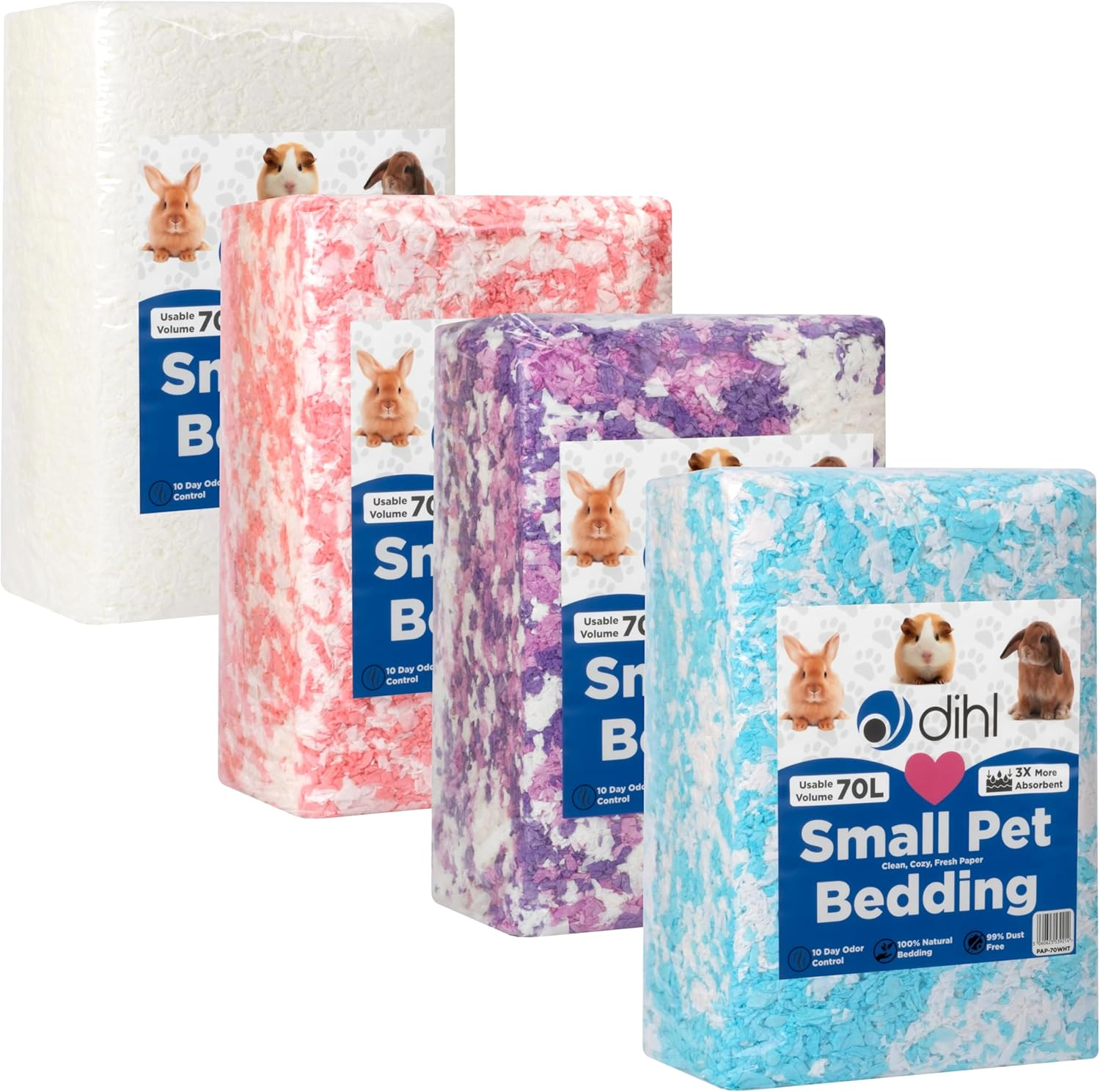 Dihl 70 Litre, Blue, Super Absorbent Paper Bedding for Small Animals. Absorbs 6 Times Its Weight in Liquid. Hamster, Mice, Rat, Rabbit, Guinea Pig Gerbil Cage Substrate &ndash; 70L - Pink  White image number 5