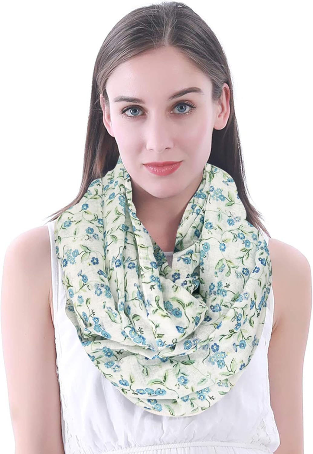 Lina & Lily Forget-Me-Not Flower Print Women'S Infinity Scarf Lightweight Snood