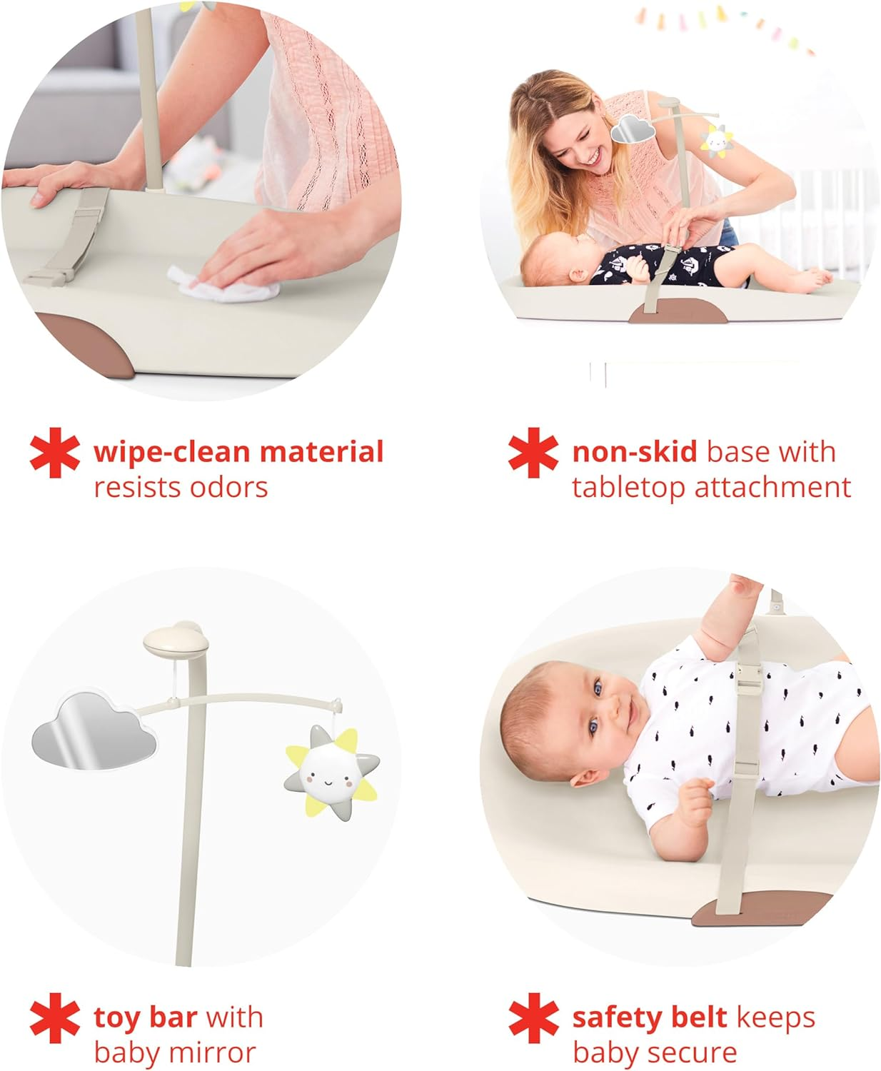 Skip Hop Wipe-Clean Baby Change Mat - Cushioned Changing Pad with Non-Slip Base, Contoured Support and Tuck-Away Toy Bar - Portable Nappy Changing Mat for Nursery and Travel (Oat) image number 1