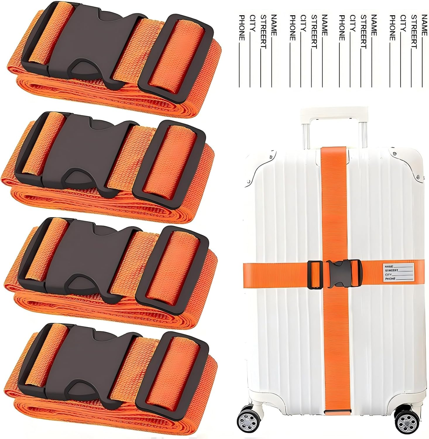 Luggage Straps for Suitcases 4 Pack Rainbow, 2M Adjustable Travel Suitcase Belt Carry Bag for Connecting Your Luggage, Non Slip Luggage Belt Strap with with Name ID Card to Secure Bag Cargo Safe