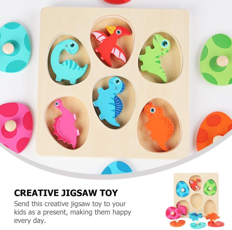 Ifundom Wooden Puzzles for Toddlers Dinosaur Eggs Peg Puzzles Montessori Toys Educational Toy for Boys Girls Preschool Learning Activities image number 2
