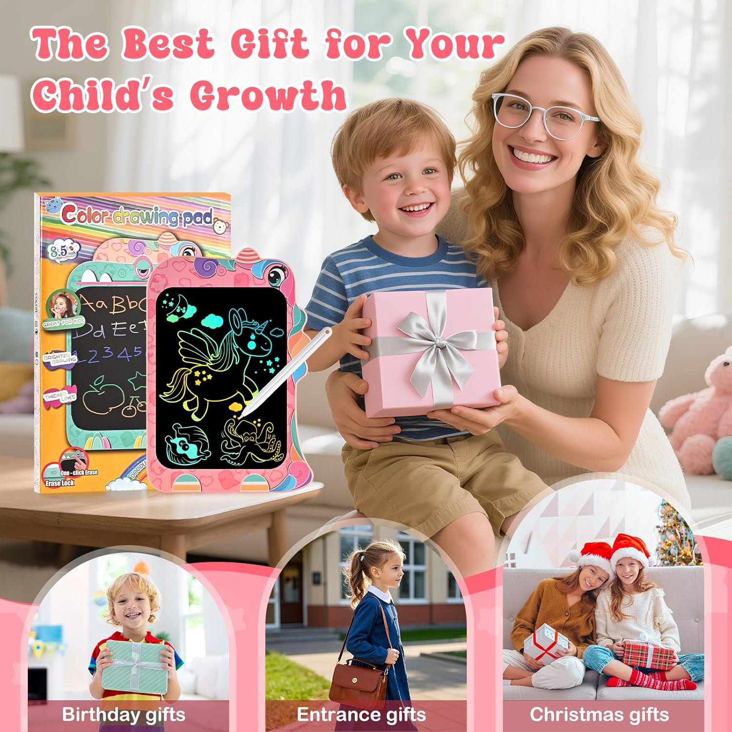 Eoocoo Girls Unicorn Toys, Toddler Baby Gifts, 8.5 Inch Colorful LCD Writing Tablet, Doodle Board Drawing Tablet, Erasable Reusable Doodle Pad, Birthday Gifts for Kids 3-6 Years Old Girls Boys image number 1