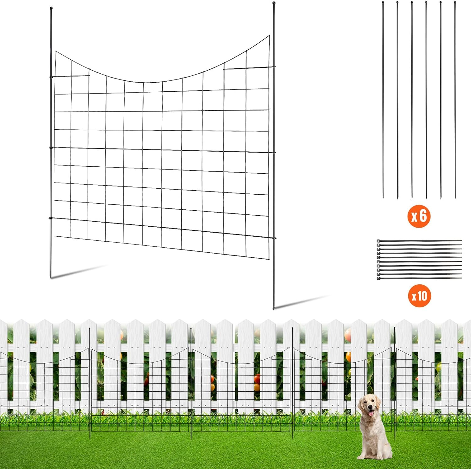 VEVOR Garden Fence, No Dig Animal Barrier 75&times;93 Cm, Underground Decorative Fencing with 6.38 Cm Spike Spacing, Metal Dog Barrier for Yard and Outdoor Patio, 5 Pack image number 5