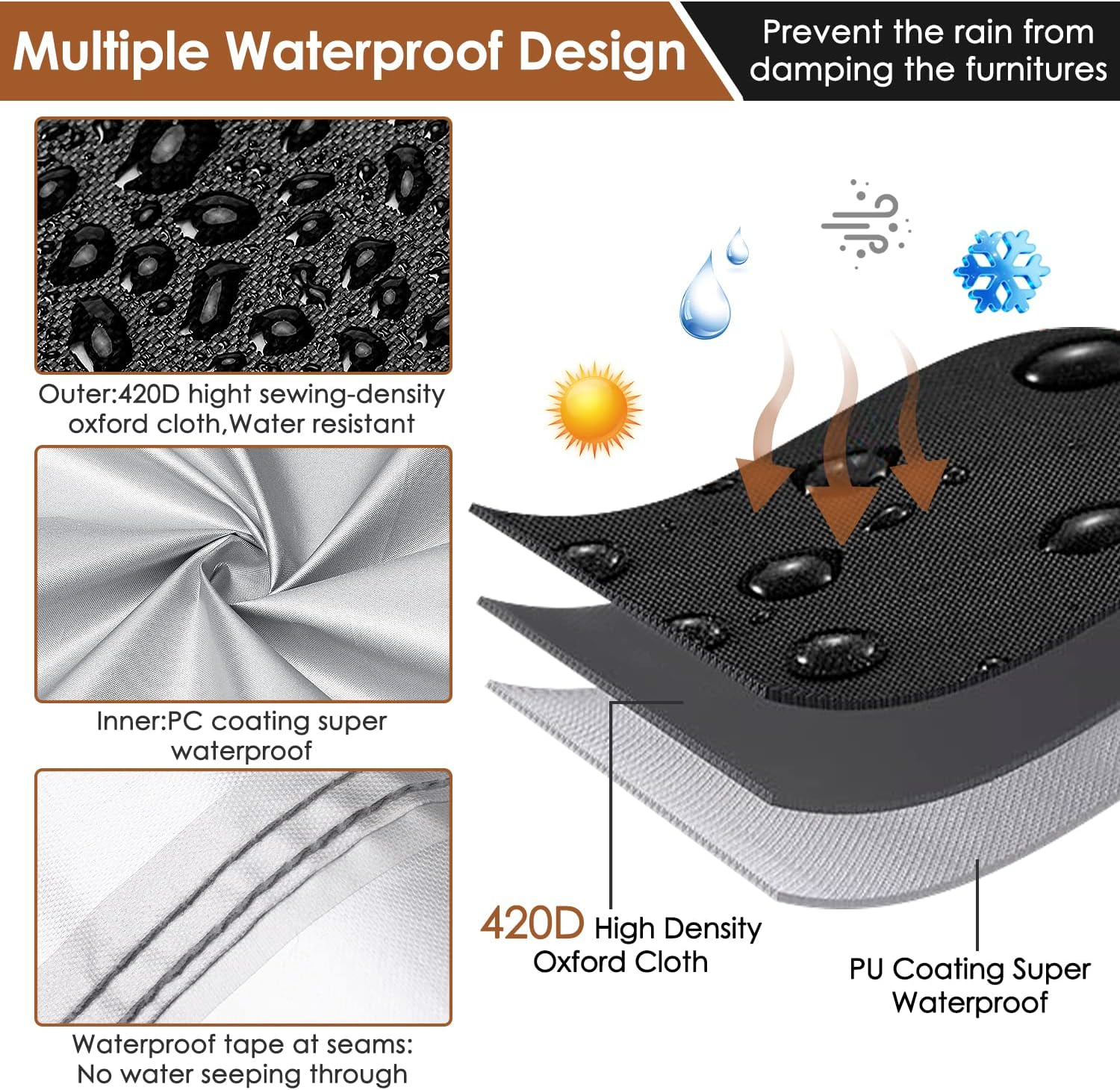 AUTOWT Patio Furniture Set Cover, Waterproof Uv-Resistant Lawn Patio Seat Cover, Heavy Duty 420D Polyester Oxford Cloth Outdoor Bench Sofa Cover, Rectangular Protective Cover for Garden Furniture image number 1