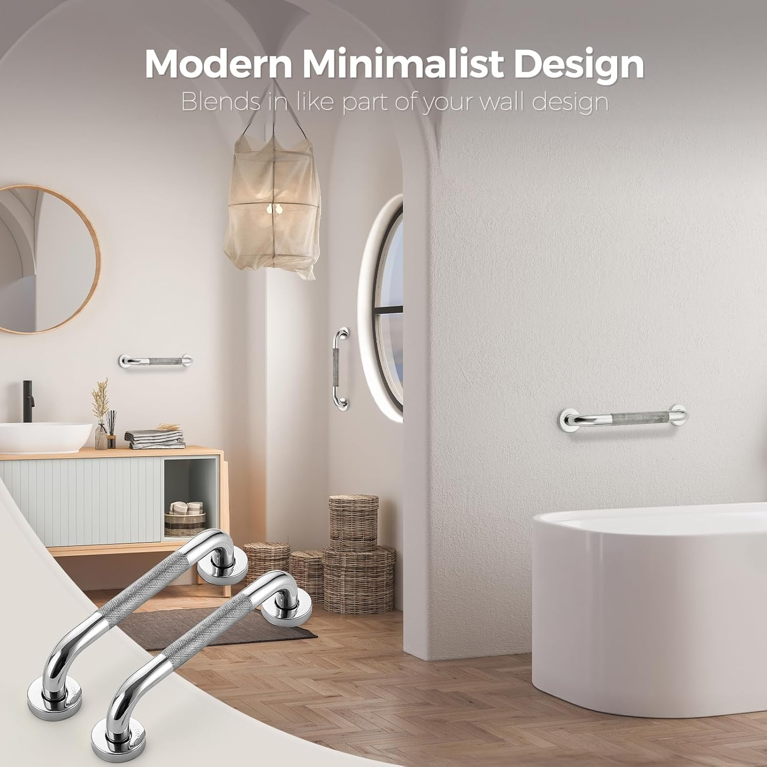 12 Inch Grab Bars for Shower, Anti-Slip Shower Handles for Elderly Stainless Steel Toilet Hand Rail (Brushed Nickel, 2 Pack) image number 3