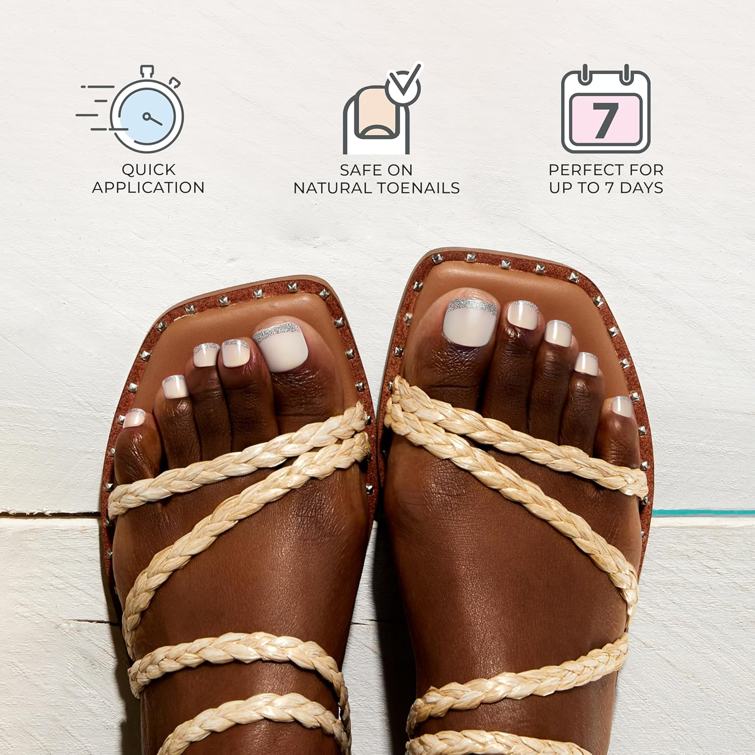 KISS Impress No Glue Pedi Press-On Nails, Design, Paradise Ticket', Light Beige, Short Size, Squoval Shape, Includes 24 Nails, Prep Pad, Instructions Sheet, 1 Manicure Stick, 1 Mini File image number 5