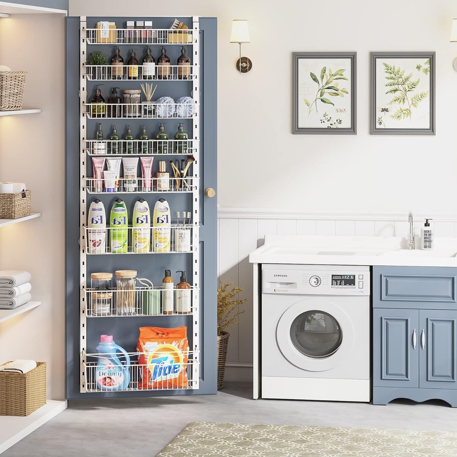 Over the Door Pantry Organizer, 8-Tier Pantry Storage with Adjustable Baskets, White Door Organization and Storage with Metal Frame, Space Saving Spice Rack for Kitchen Pantry(White) image number 3