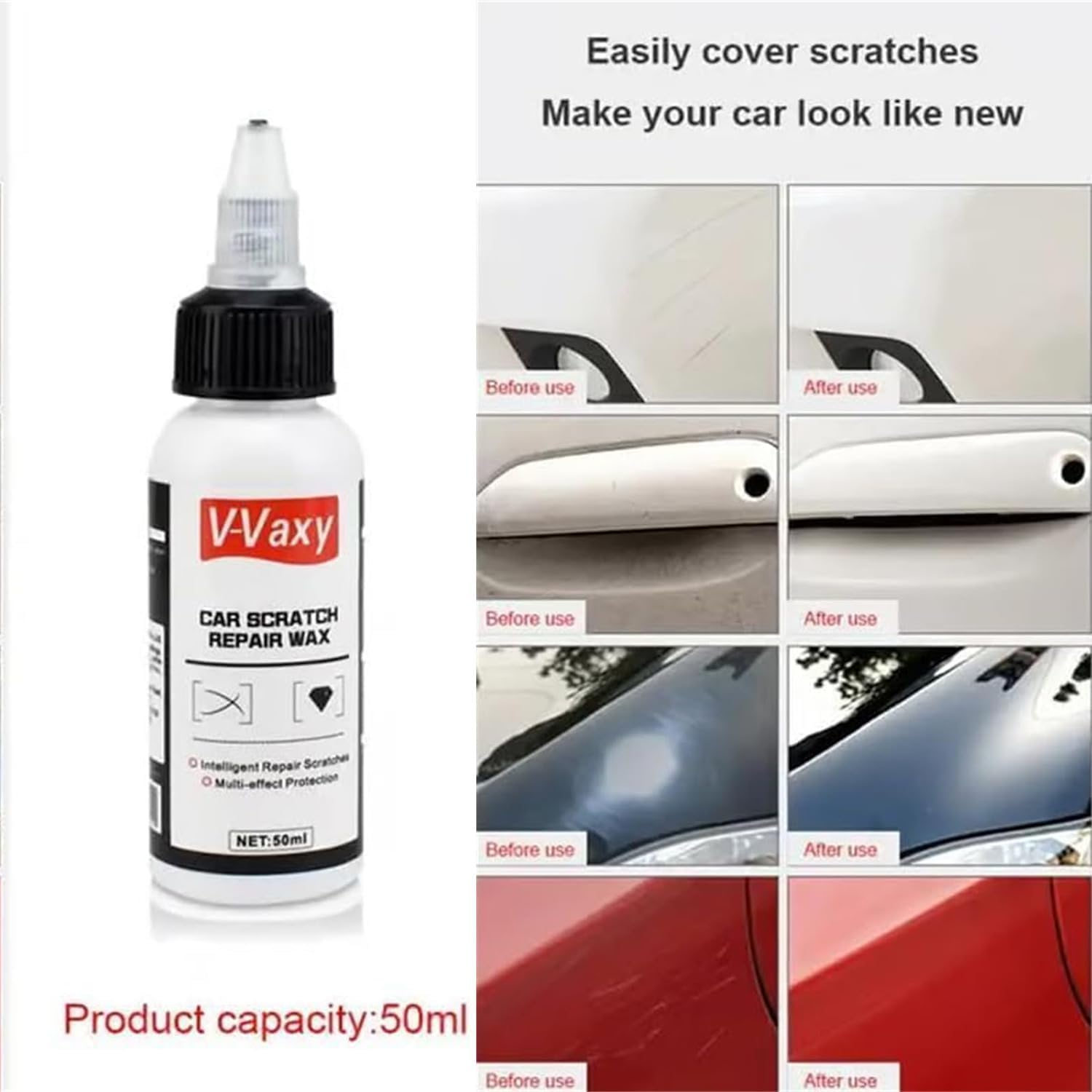 3PCS V-Vaxy Car Scratch Repair Wax, Ultimate Paint Restorer, Wax Scratch Removal Kit, V-Vaxy Shiny Cars Painting Restorer AUTO Accessory Multi-Effect Protection