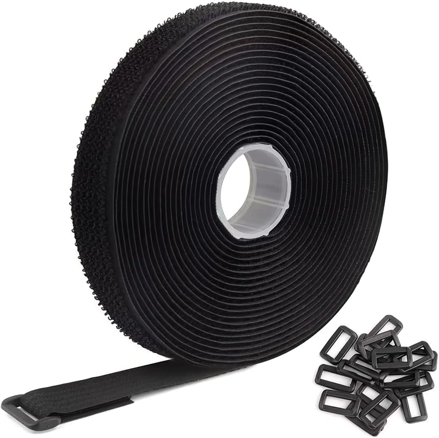 Ozessence 10M X 2Cm Reusable Cable Ties with 50 Buckles, Reusable Cable Ties Hook and Loop for Wire & Cord Management Home Office Data Center Organizer, According Need Cropping Suitable Length(Black) image number 3