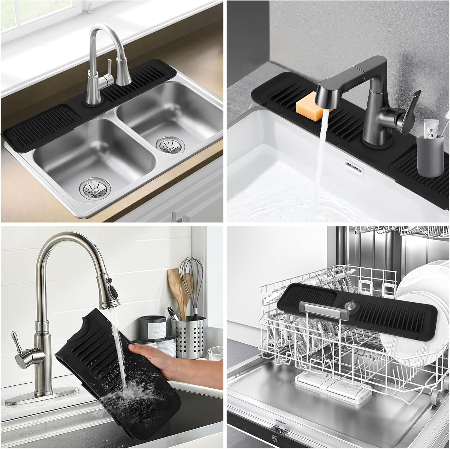 Dolic Faucet Mat for Kitchen Sink, Silicone Splash Guard with Rapid Drying & Dish Soap Sponge Holder, Perfect for Kitchen & Bathroom (Black, 61 X 15Cm) image number 3