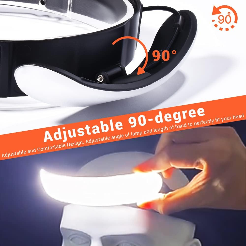 LETOUR Head Torch Rechargeable, 5000Mah LED Headlight, Ultra-Wide-Angle 230&deg; Lighting Headlamps 90&deg;Adjustable COB Hardhat Light, IPX6 Waterproof 2000Lumens Headtorch for Camping, Hiking, Jogging image number 2