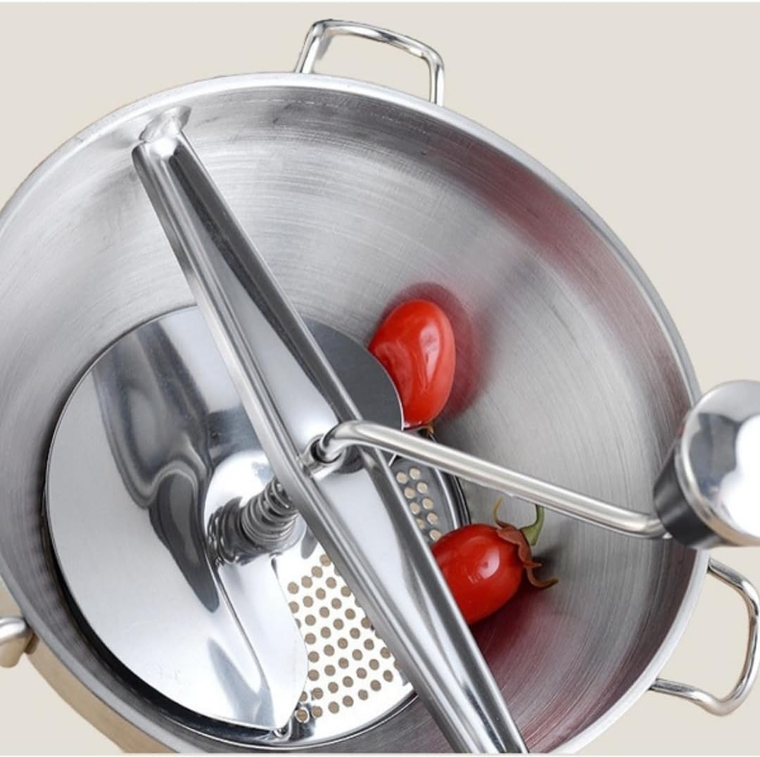 PARENCE. - Stainless Steel Vegetable Grinder with 3 Interchangeable Discs - Manual Potato Masher &Oslash;20 Cm - Kitchen Utensils for Purees, Soups, Sauces and Compotes image number 2