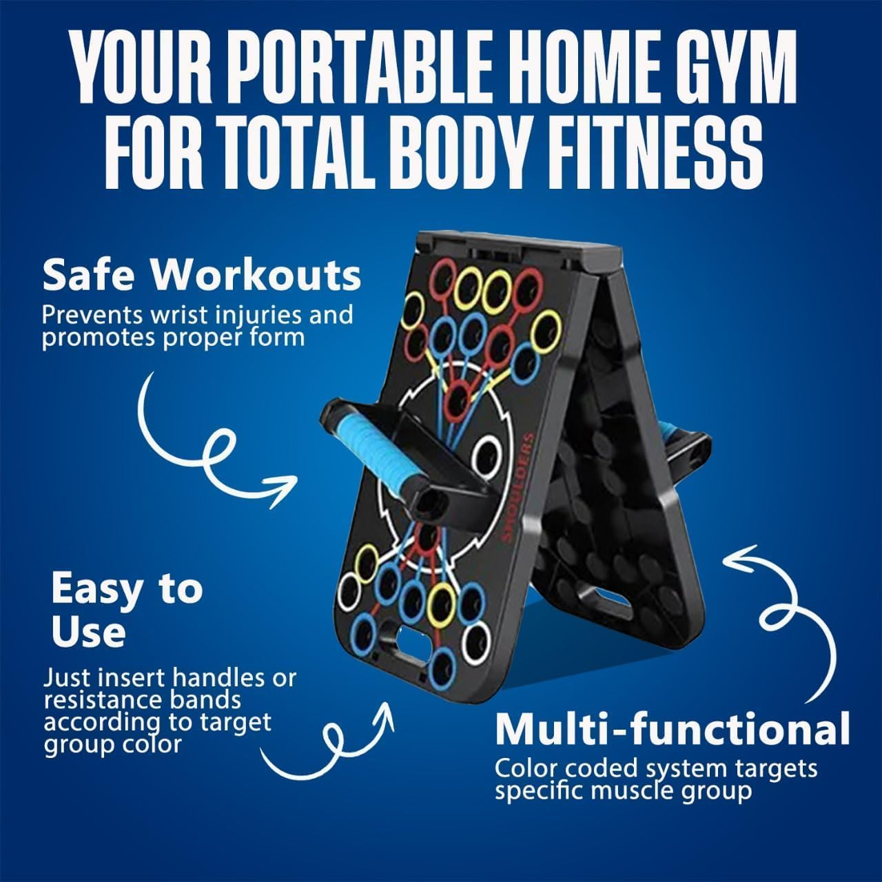 Foldable Push up Board,54 in 1 Push up Board for Men, Multifunction with Color,Resistance Bands with Handles, at Home Workout Equipment for Perfect image number 3