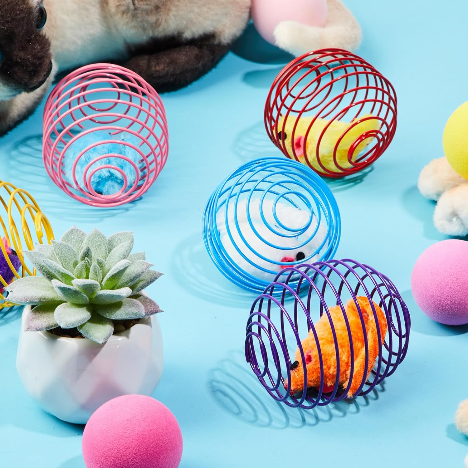 Jecery 5 Pcs Cat Spring Balls Stretchable Springs Toys Interactive Rolling Balls Colorful Playful Coils Spring Action Toy Caged Rats for Kitten Cat Pet Supplies Indoor image number 4