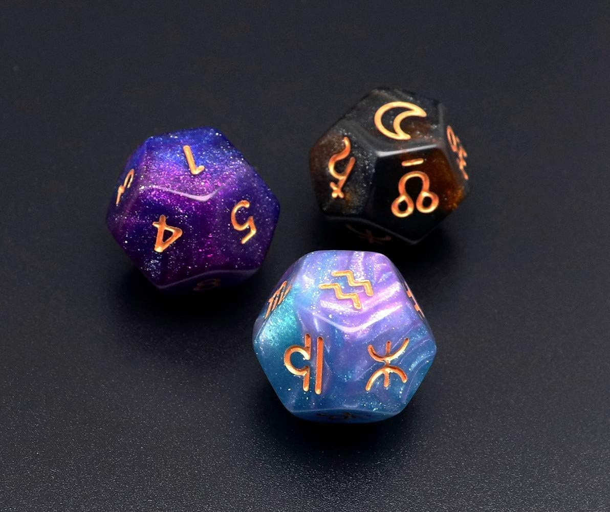 3 Pieces Acrylic Pearl Astrological Dice for Constellation Divination Accessory 3 Colors D12 Glitter Dice Set image number 6