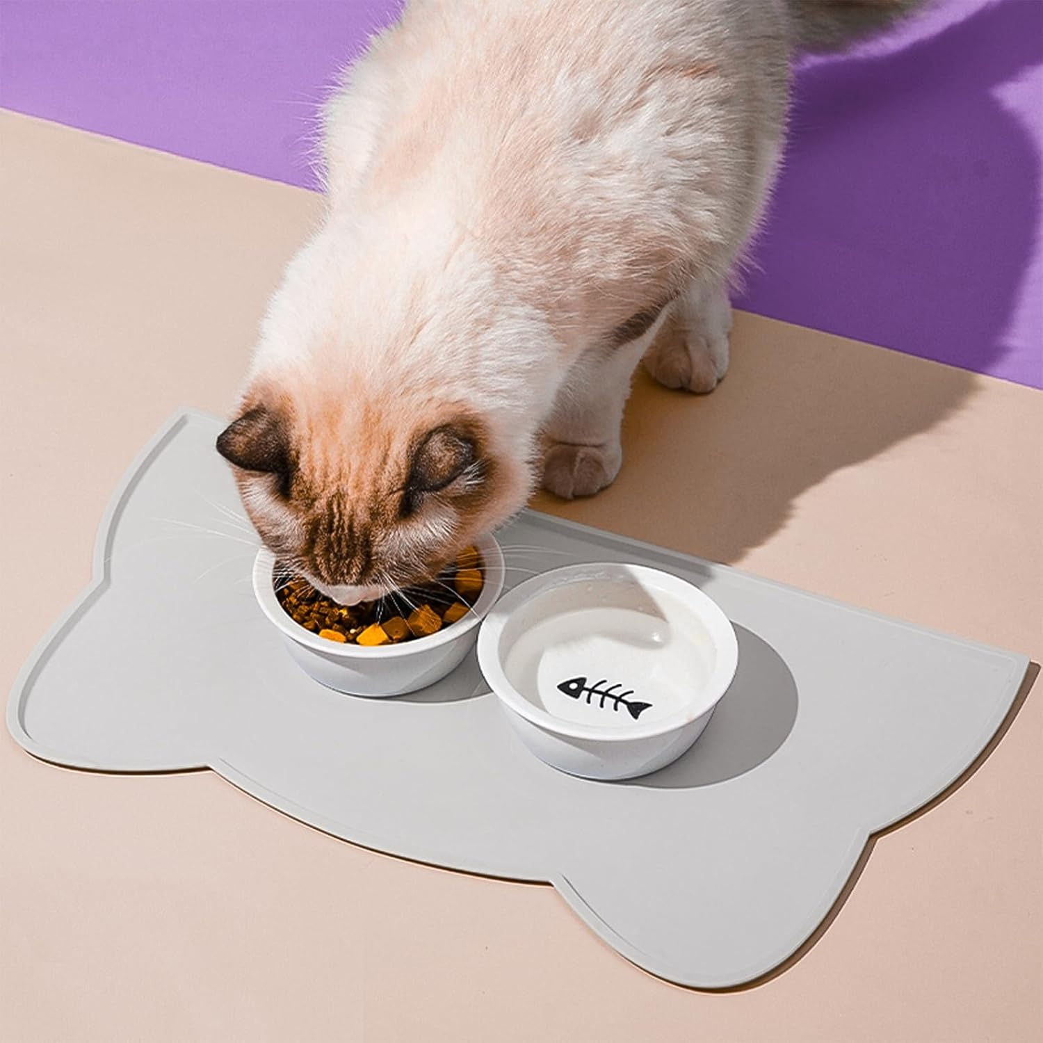 Cat Food Mat, Silicone Pet Feeding Mat for Floor Non-Slip Waterproof Dog Water Bowl Tray Cushion (20" X 12", Light Gray) image number 5