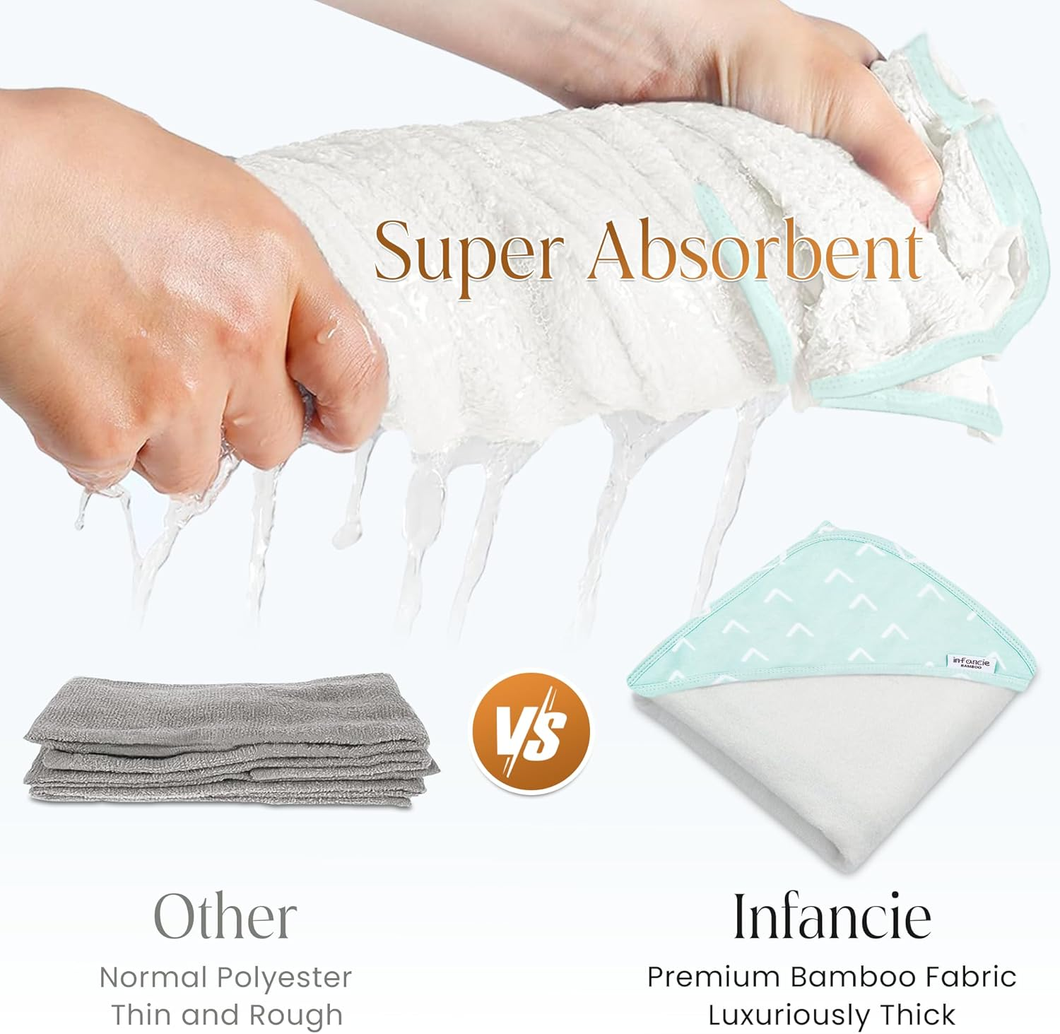 Baby Orgainc Hooded Towel, Premium Bamboo Infant, 2-Pack, 75X75 Cm, Soft Newborn Bath with Hood for Baby Girls & Boys (Seafoam Green/Baby Blue) - Pink/Peach image number 6