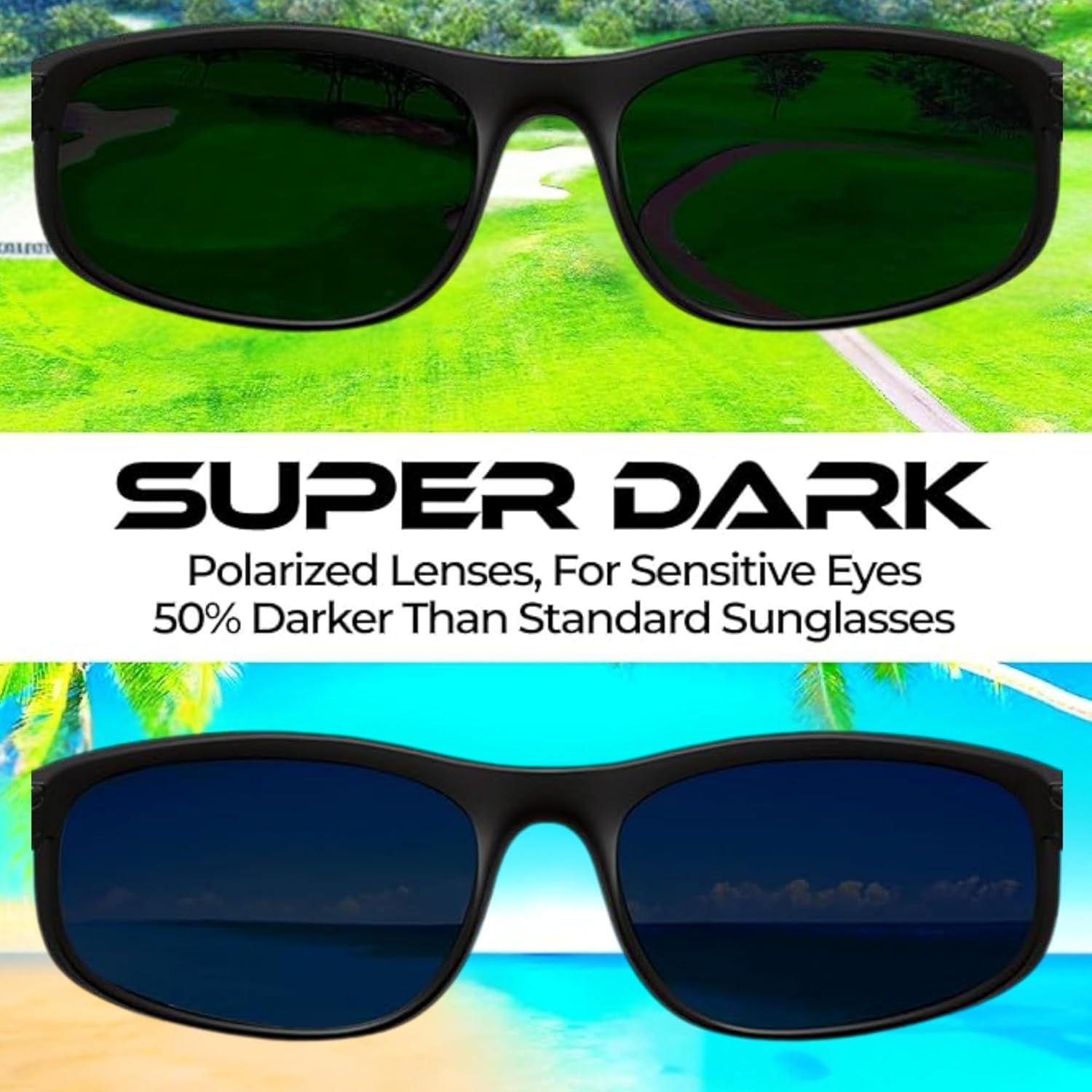 Grinderpunch Men&rsquo;S Polarised Sunglasses &ndash; Super Dark Wrap around Style | UV400 Polarized Sunglasses for Men & Women | Night Driving Glasses, Sports & Outdoor Sun Glasses - Glossy / Black Superdark Polarized image number 5
