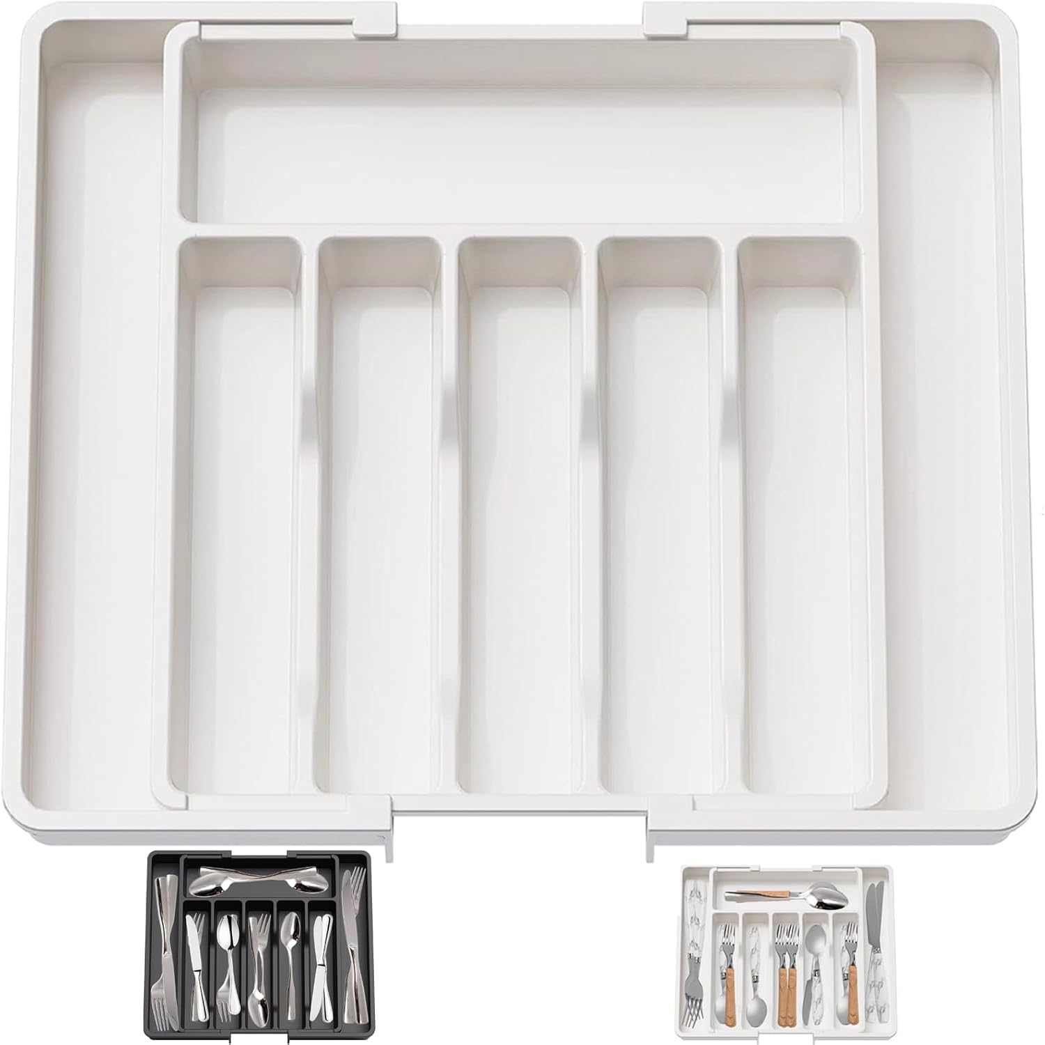Expandable Cutlery Drawer Organizer, Flatware Utensil Tray for Kitchen, Adjustable Cutlery Storage for Forks, Knives, Multipurpose Kitchen Organizers (Black)