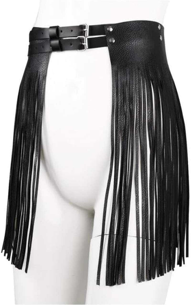 Pu Leather Fringe Skirt Waist Belt，Black Adjustable Rock Style Belt for Women'S Dance Performance Costumes,Punk Waist Belt Skirt for Rave Party Summer Beach Belts Hip Scarf image number 1