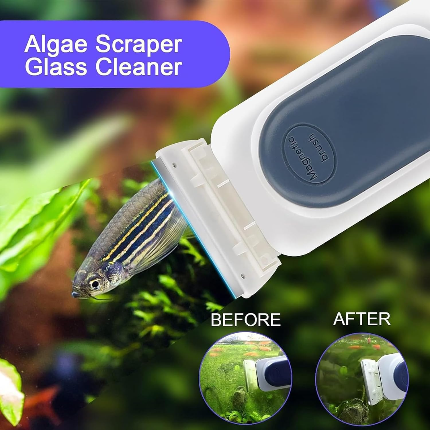 Aquarium Strong Magnetic Glass Cleaner Brush, Fish Tank Algae Magnet Cleaning Tool with 2 Detachable Scrapers, Mag Float Scrubber for 12Mm Thick Glass and Acrylic Tanks (Large) image number 1