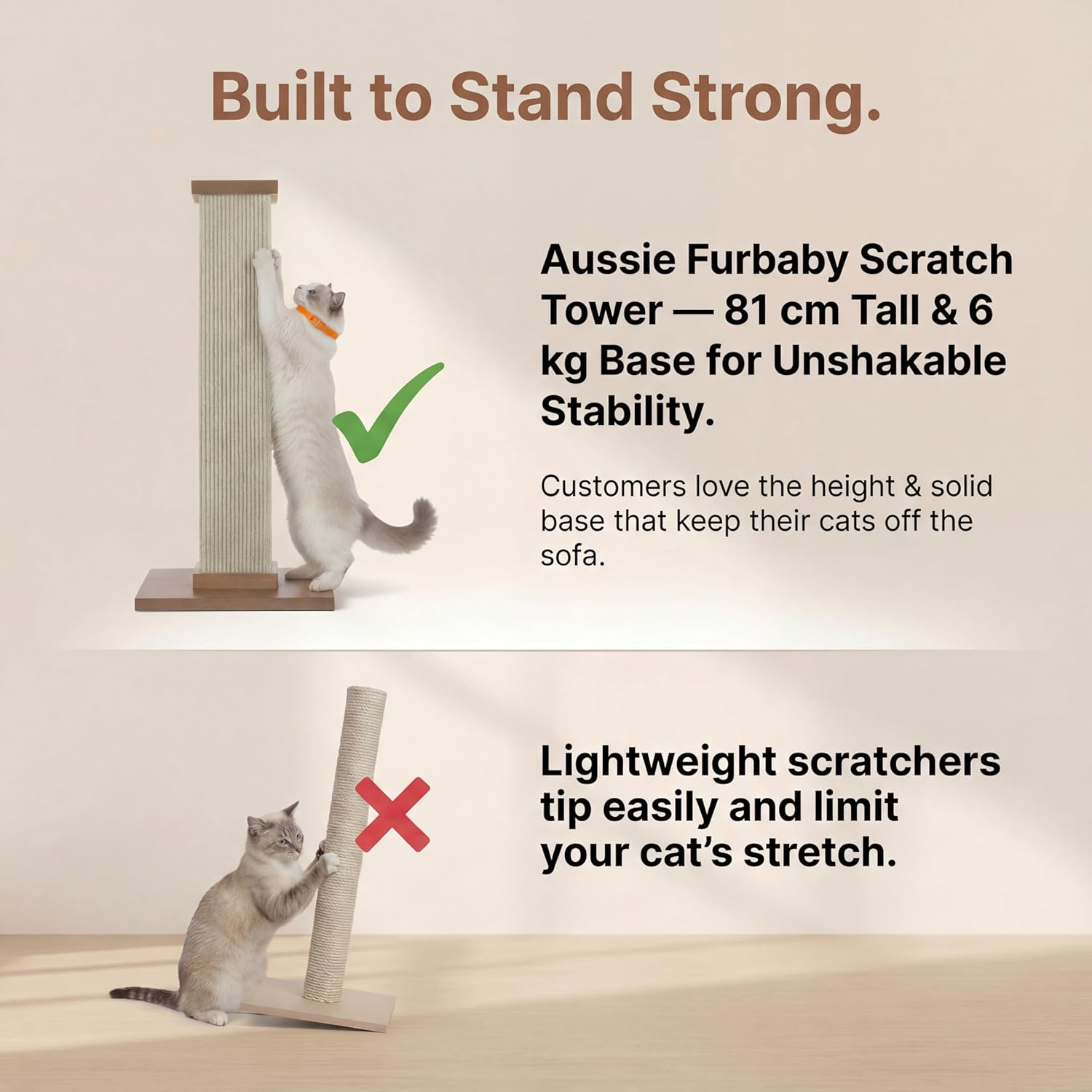 Tall Cat Tower 81Cm &ndash; Stable Sisal Cat Scratching Post, Vertical Scratch Pole for Indoor Pets, Suits Large Breeds, Easy Assembly image number 1