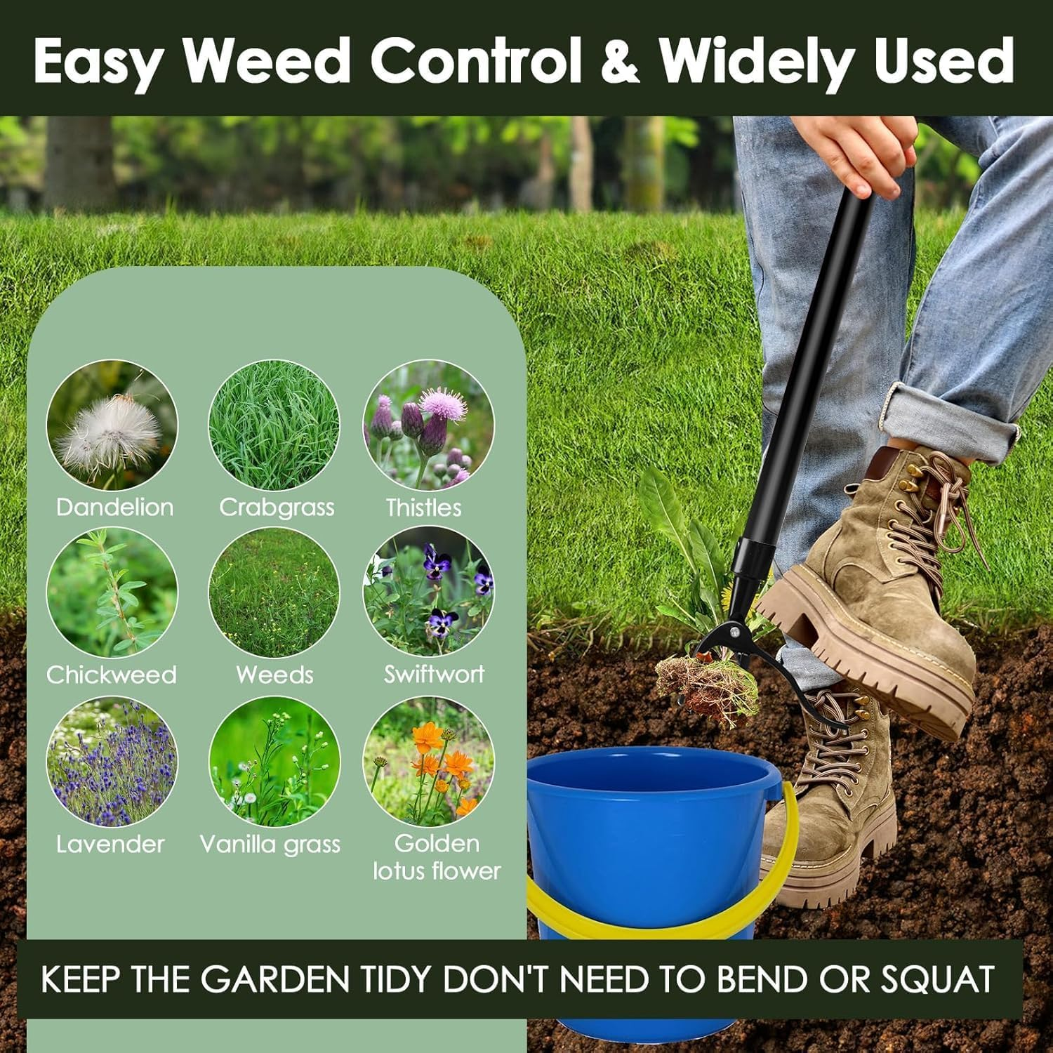 Lim Energy Weed Puller Tool - Detachable Stand up Weed Puller Tool with 100CM Long Handle & 4-Claw Steel Head Design, Weeding Tools Gardening Long Handle (100CM) image number 1