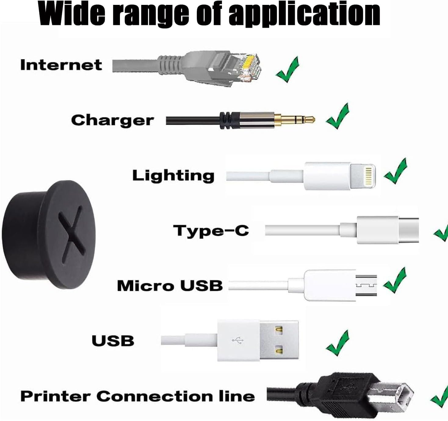 Zhooooonglf 12Pcs 1Inch/25Mm Cable Cord Grommet Rubber Desk Grommet, Cord Hole Cover Cable Pass through Grommet, Flexible Cable Management （White+Black image number 1